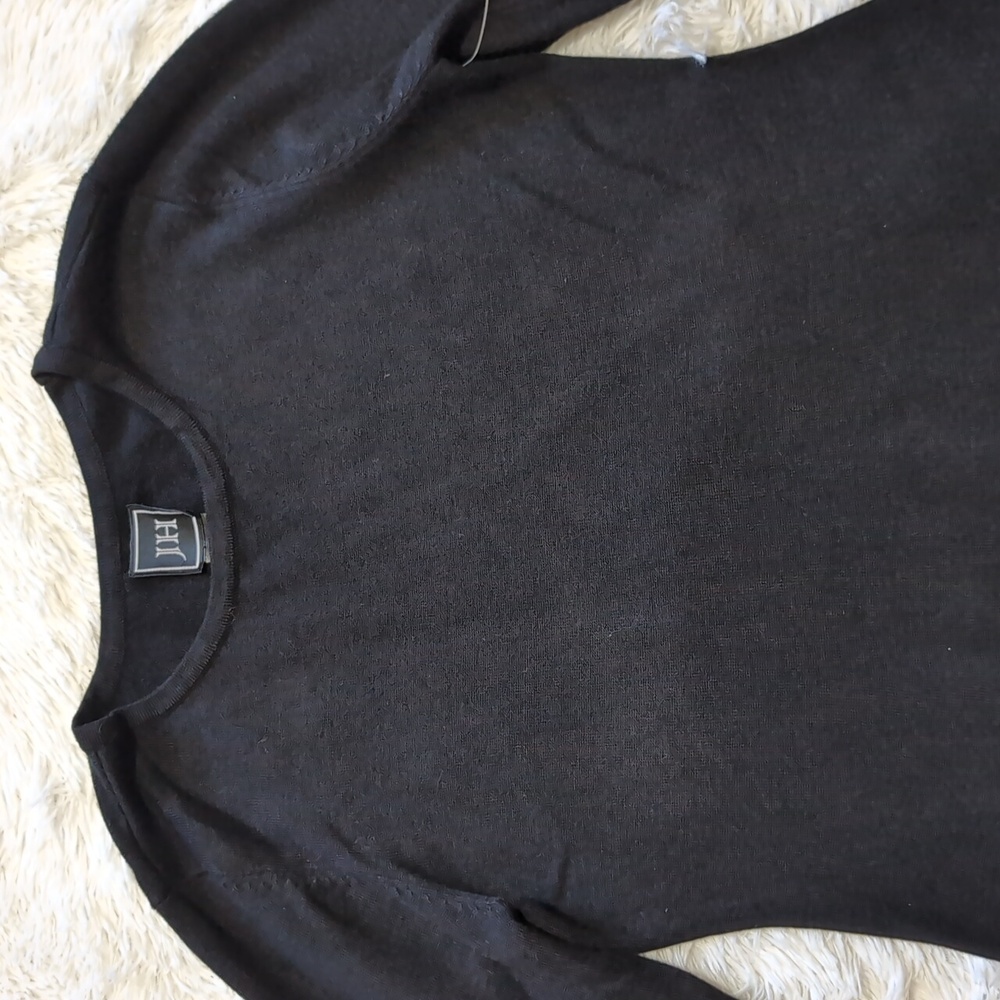 NWT JH Black Knit A Line Sweater Dress With Contrast Striped Hems Size Medium - Picture 2 of 12
